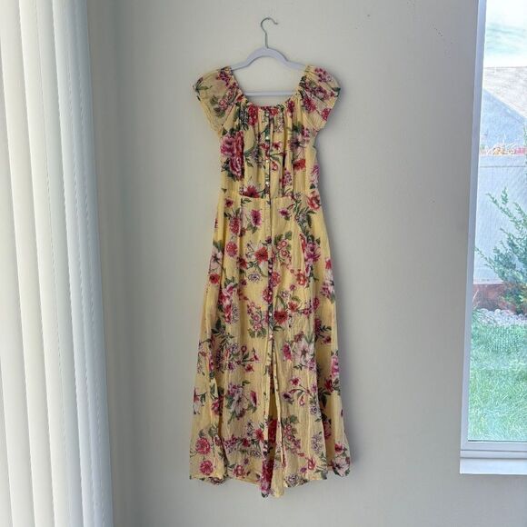 Billabong linger here yellow floral off the shoulder maxi dress size medium boho - Picture 3 of 16